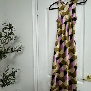 House of Harlow 1960 Olive and Pink Geometric Maxi Slip Dress